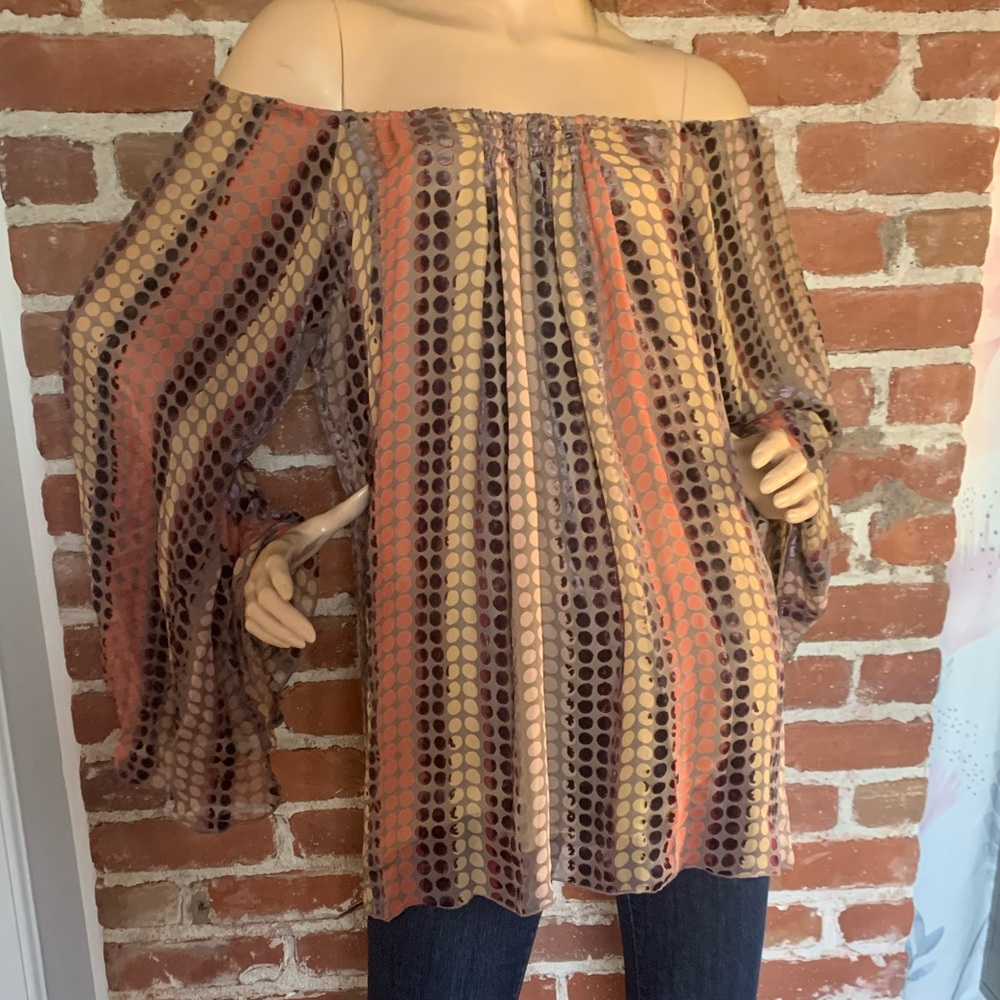 LaRok velvet dot off shoulder bell sleeve M tunic